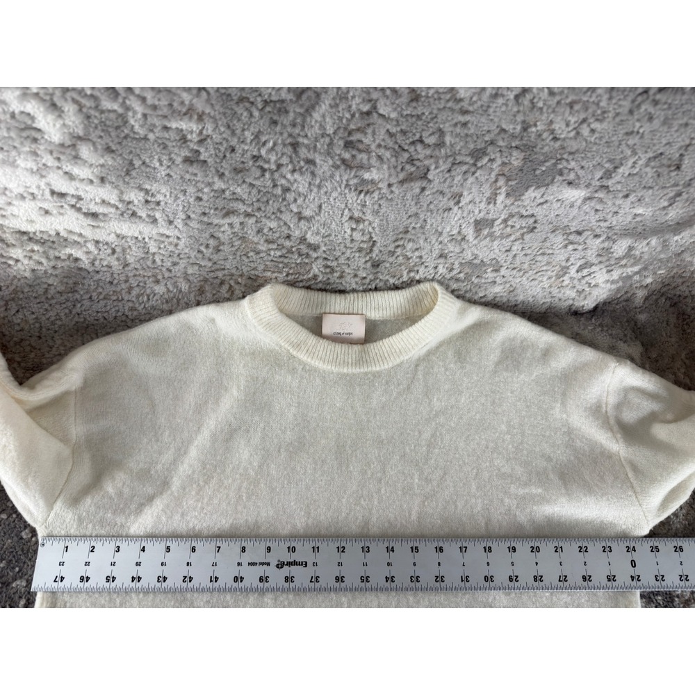 Cinq a Sept Sz M Wool Blend Ruffle Silk Cuff Pullover Sweater Ivory Long Sleeve - Picture 4 of 8